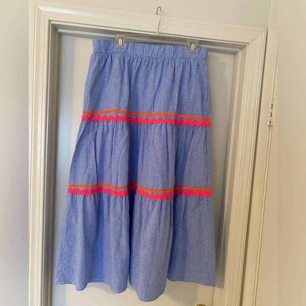 Vilagallo Astrid Gingham Long Skirt Lt Blue/White/Orange/Pink - Picture 1 of 2